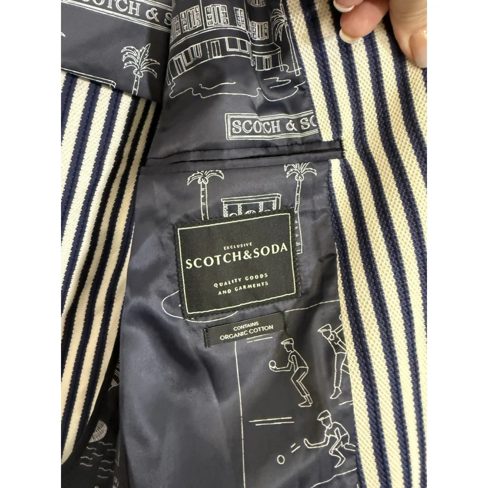 SCOTCH & SODA STRIPED SINGLE BREASTED BLAZER Men’s Large Organic Cotton $450